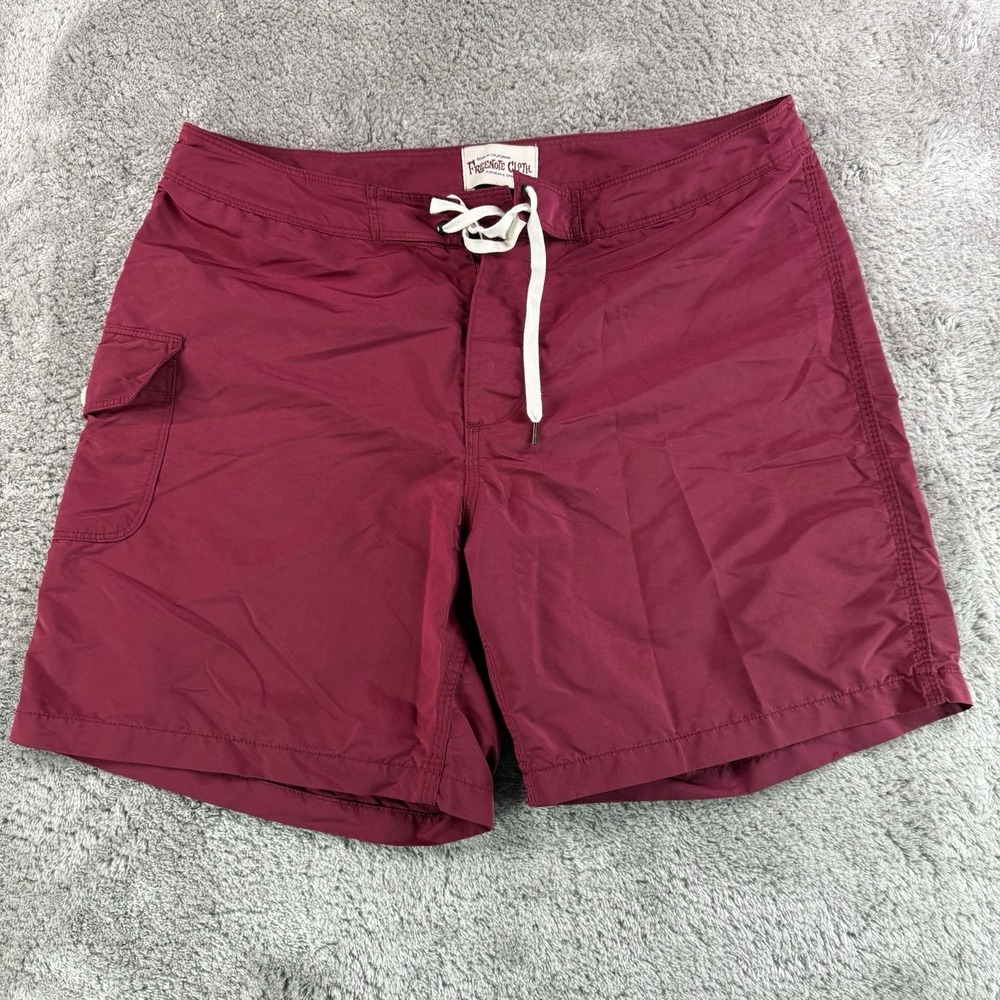Freenote Cloth Boardshorts Mens 34 Burgundy USA Made Japanese Fabric Surf 7"